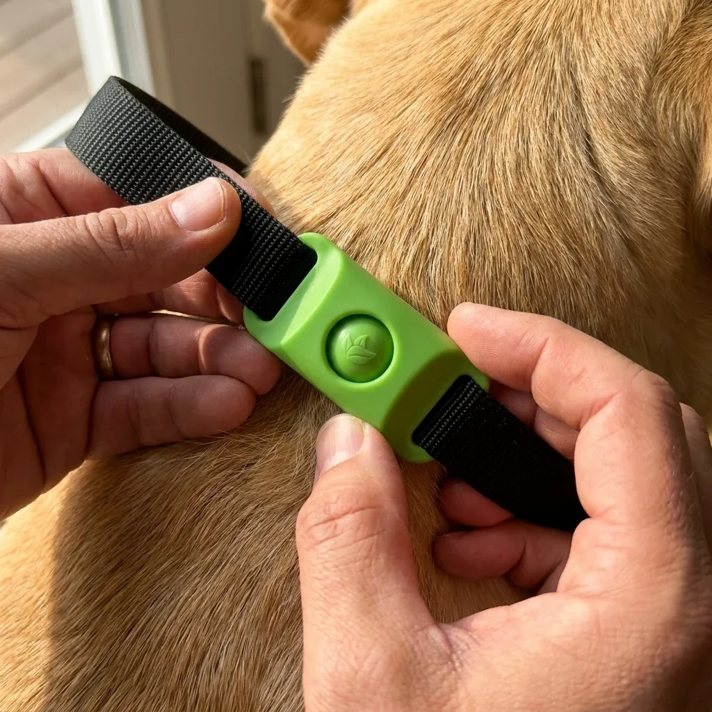 Step 1: Clip tag onto flat collar